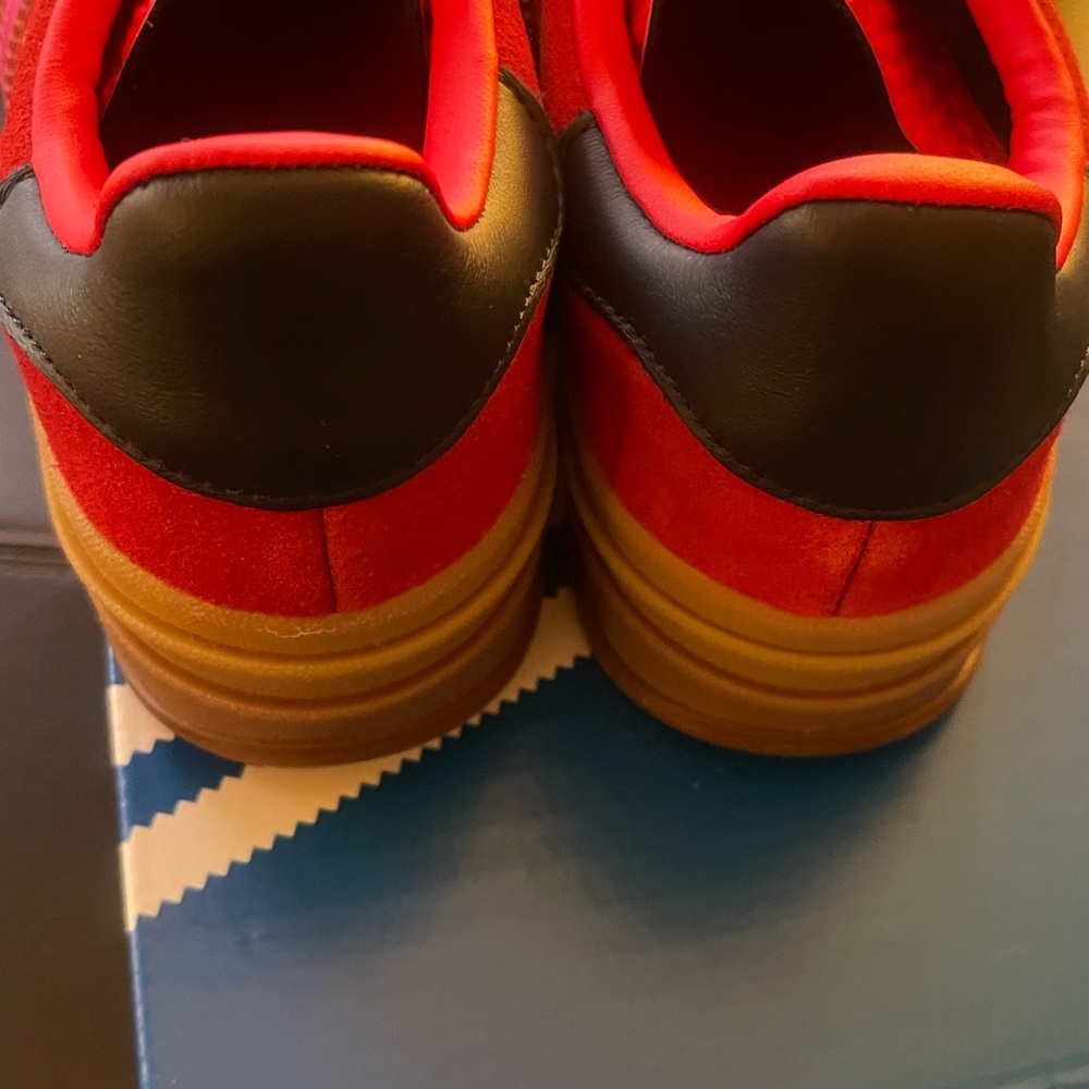 Adidas Gazelle Bold,Brand New, Size 7 Red Suede Sneakers with Pink Stripes - Picture 3 of 7